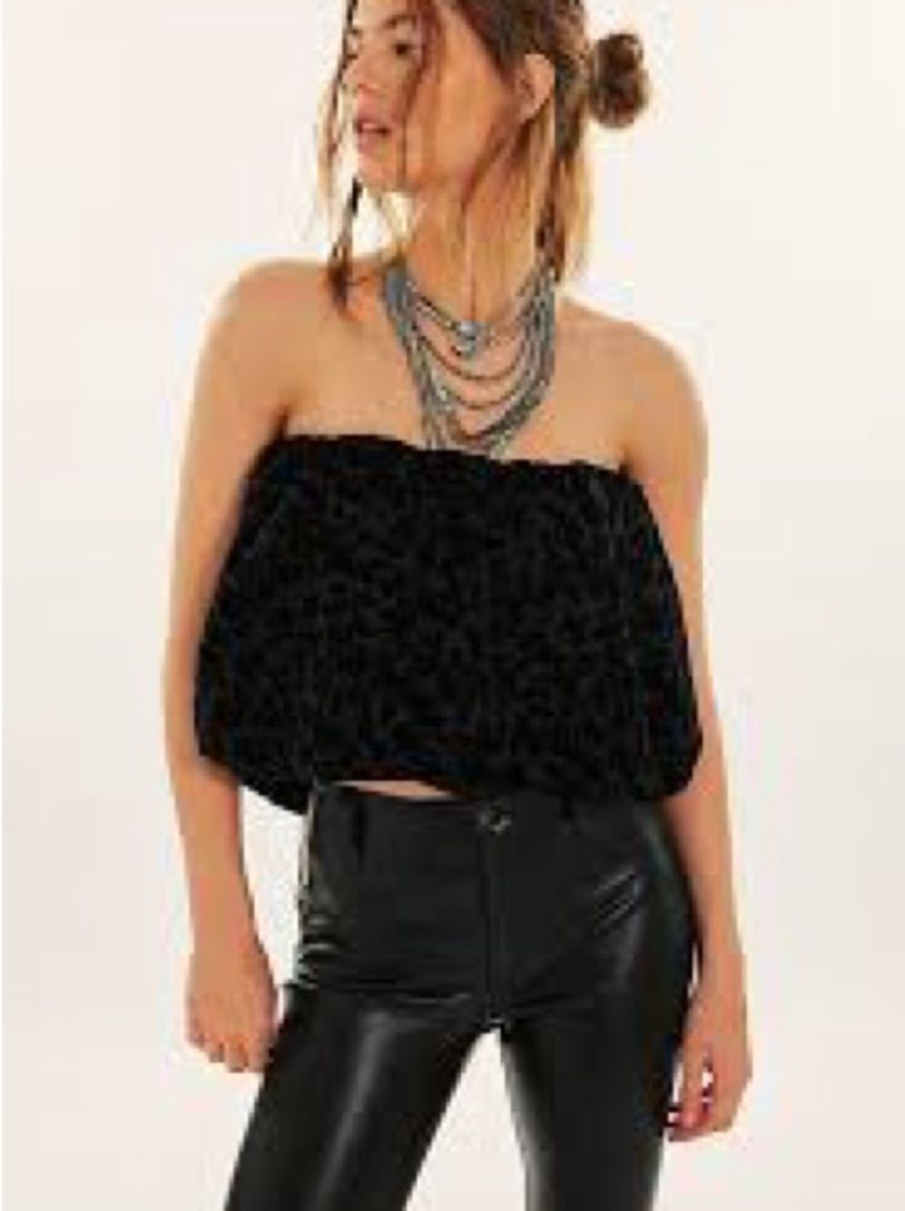 For Love & Lemons Midnight Strapless Velvet Bubble Top - Black Floral Burnout S